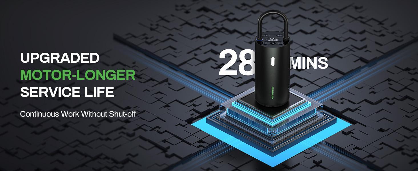 AMPBANK AT004 Smart Portable Tire Air Pump For Cars, Motorcycles, Bicycles And Balls With Pressure Gauge And LED Screen For Fast Inflation - Image 3