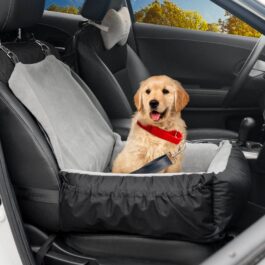 IFurffy Dog Car Seat, Pet Car Seat With Storage Pockets And Clip-On Safety Leash, Washable Coral Fleece Dog Booster Seat For Small Medium Dogs, Small Dog Car Seat For Travel Dog Car Bed ,Grey