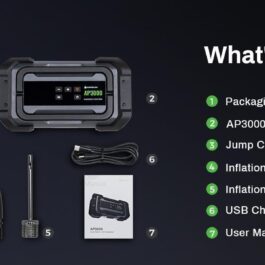 3000A Portable Car Emergency Starter Power Supply With Inflator Function 150PSI Digital Tire Inflator 12V Car Battery Charger With LED Lighting LCD Display