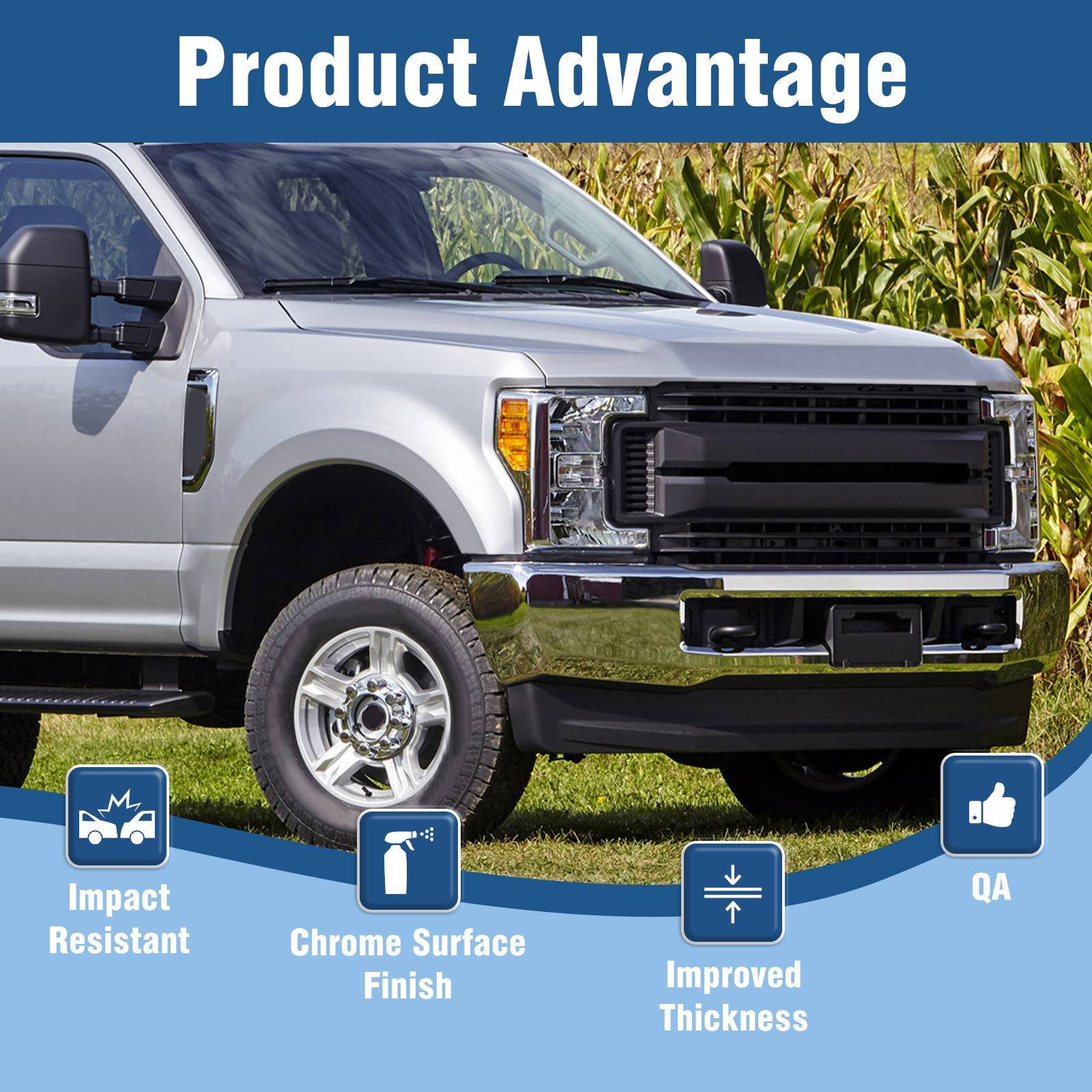 Chrome Steel Front Bumper Face Bar For 2017-2019 Ford F-250 F-350 Super Duty - Image 10