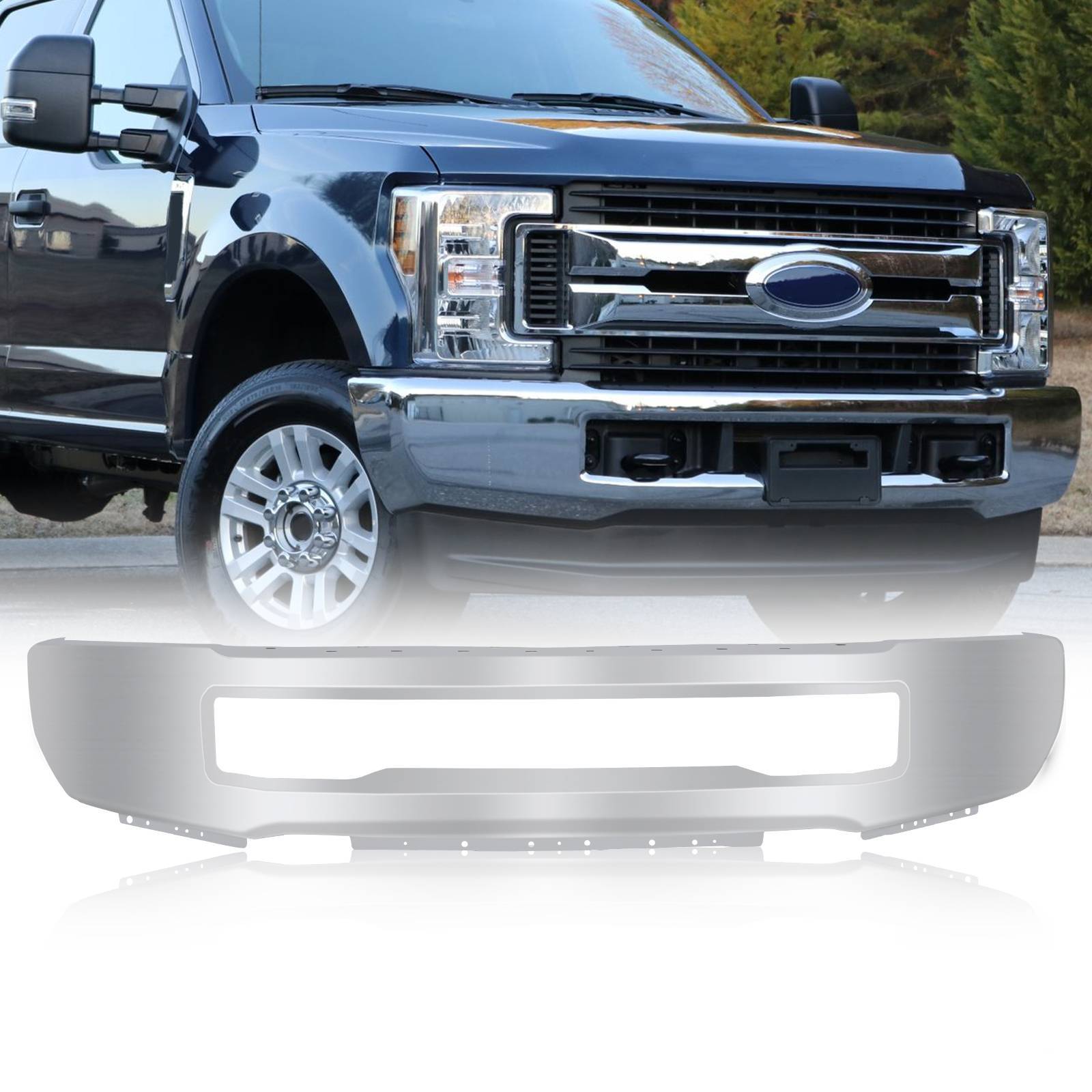 Chrome Steel Front Bumper Face Bar For 2017-2019 Ford F-250 F-350 Super Duty - Image 2