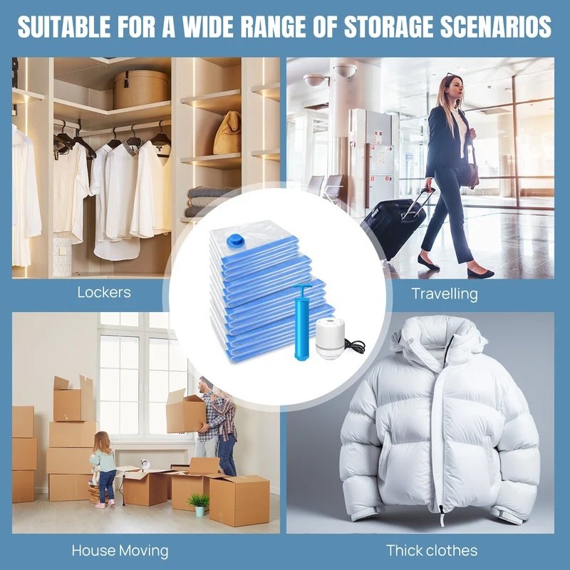 Clothes Storage Bag,12 Vacuum Bags, Multi-Purpose Plastic Bag, For Clothes, Bedding, Dormitories - Image 3