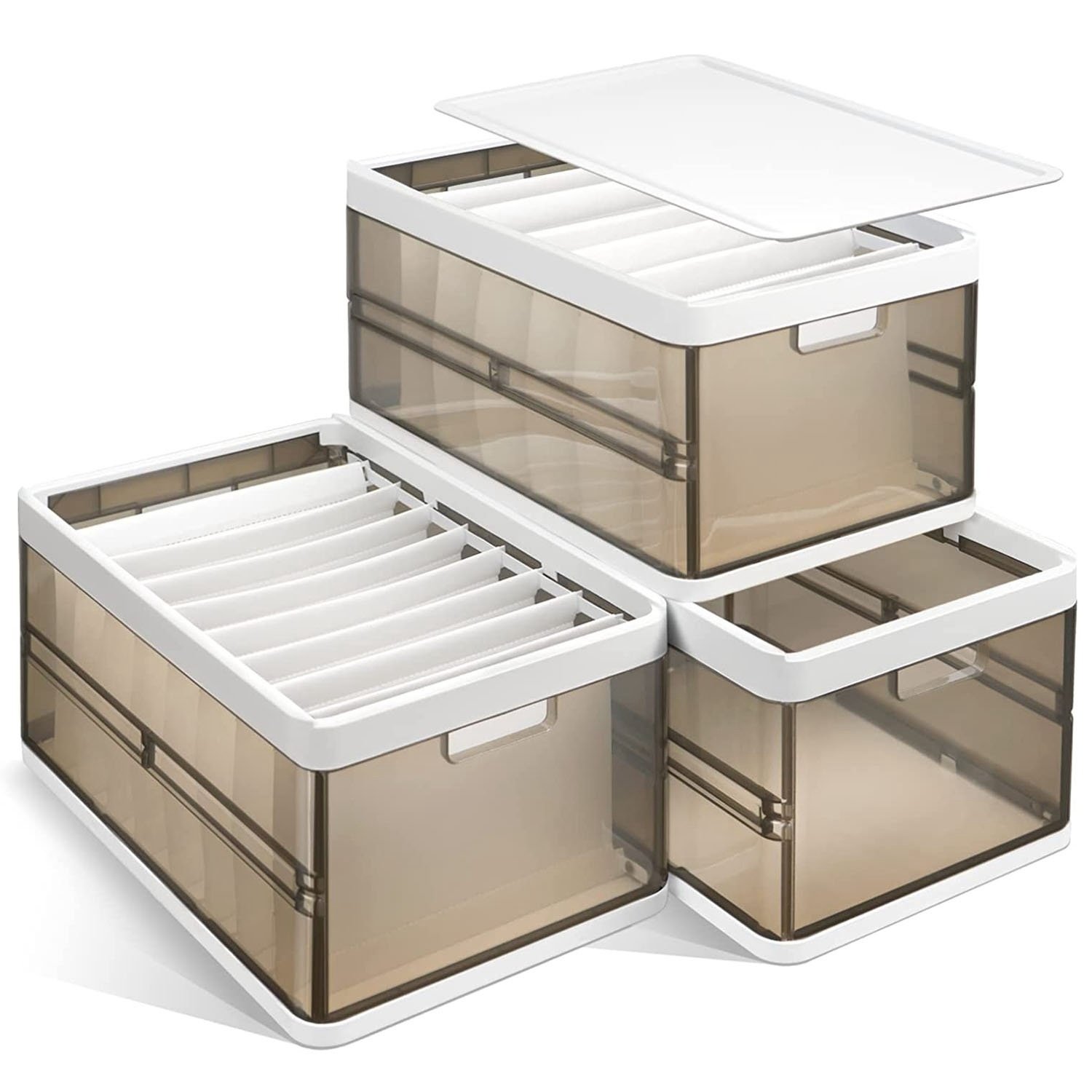3 Pack Foldable Storage Bin With Lid Stackable Plastic Closet Organizer - Image 4