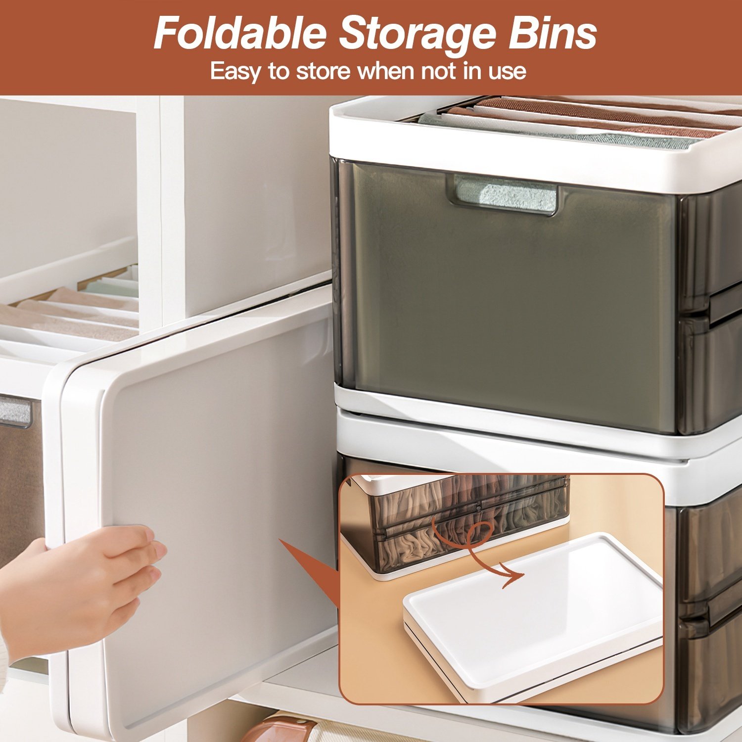 3 Pack Foldable Storage Bin With Lid Stackable Plastic Closet Organizer - Image 5
