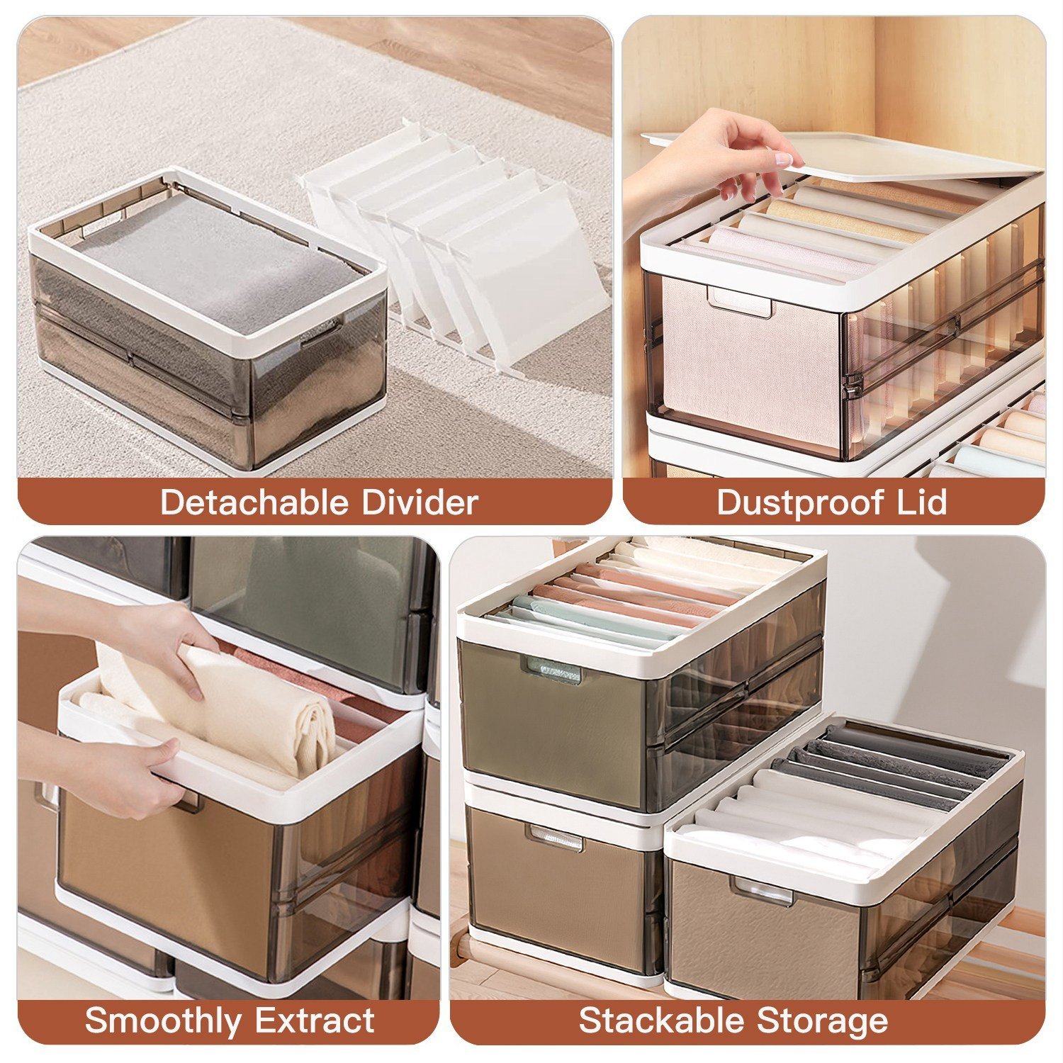 3 Pack Foldable Storage Bin With Lid Stackable Plastic Closet Organizer - Image 9