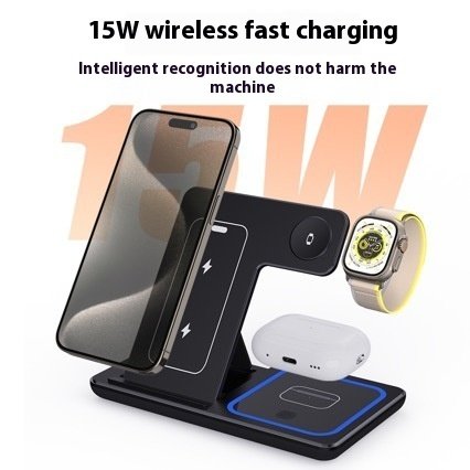 15W 3 In 1 LED Fast Wireless Charger Stand Foldable Charging Station - Image 4