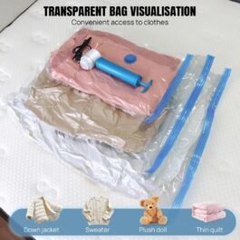 Clothes Storage Bag,12 Vacuum Bags, Multi-Purpose Plastic Bag, For Clothes, Bedding, Dormitories
