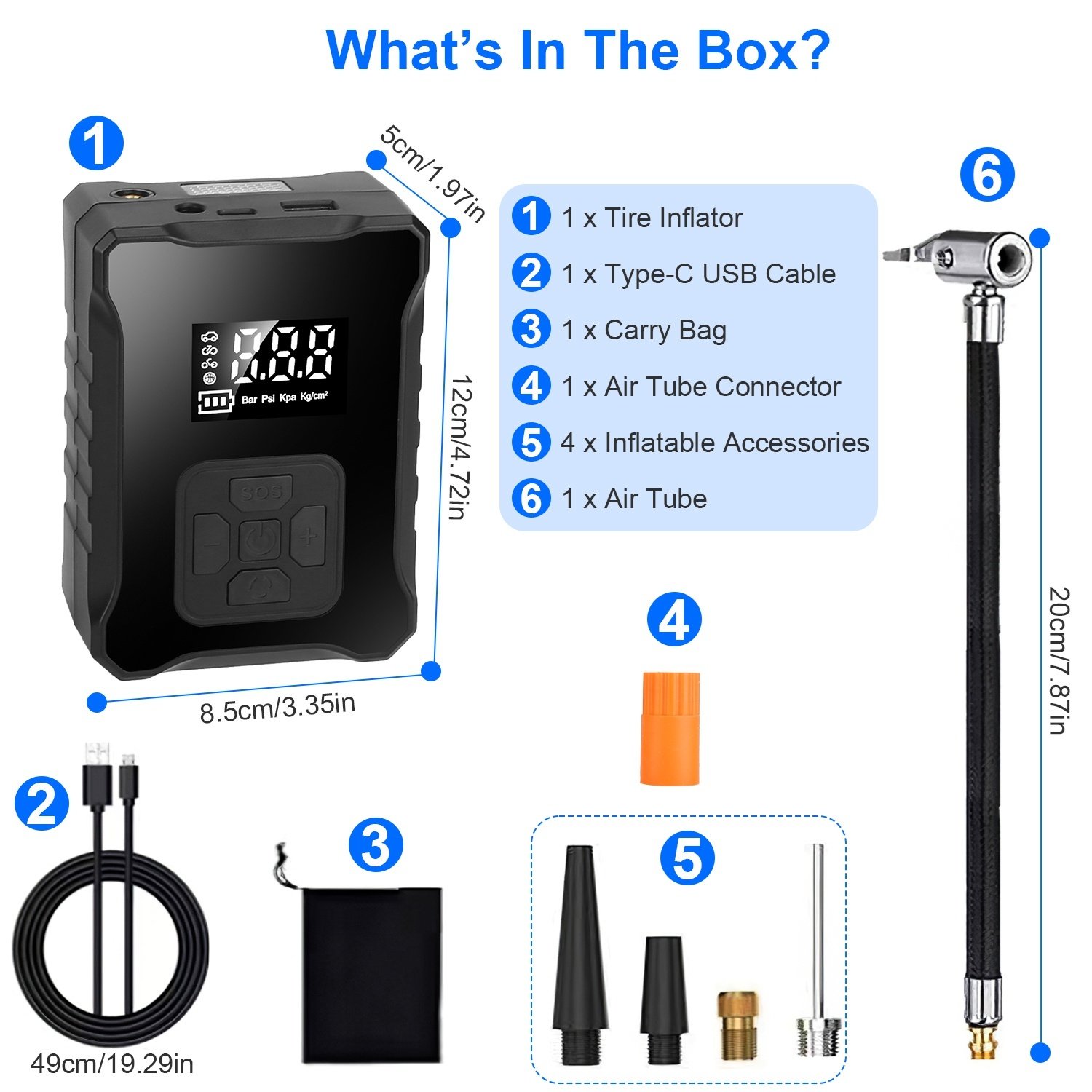 1Pc 150PSI Cordless Tire Inflator Digital Air Compressor With LED Light Emergency Power Bank - Image 9