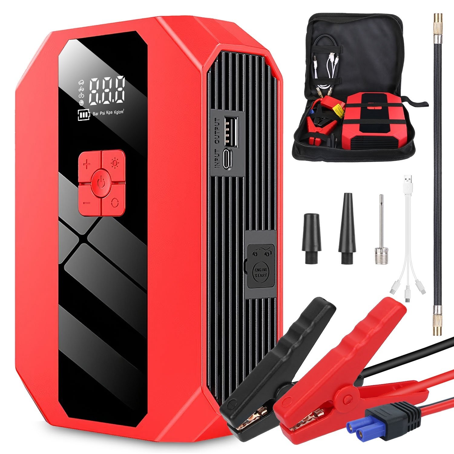 1Pc Portable Car Jump Starter Air Compressor 1500A 400PSI Car Battery Charger Power Bank LED Flashlight Digital Tire Inflator