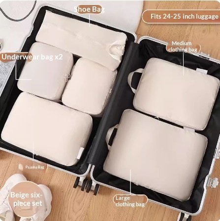 Compressible Travel Storage Bags Set - 6-Piece Luggage Organizers For Compartmentalized Packing Cubes - Image 7