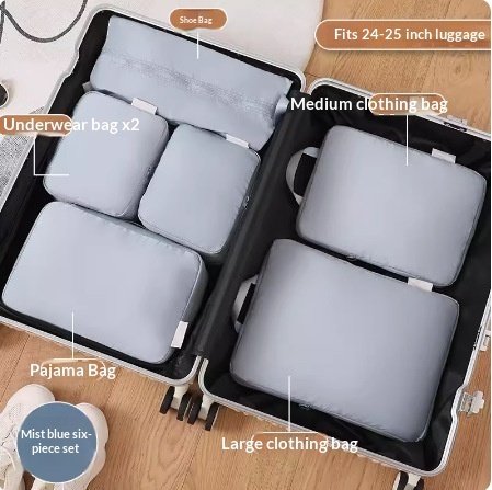 Compressible Travel Storage Bags Set - 6-Piece Luggage Organizers For Compartmentalized Packing Cubes - Image 9