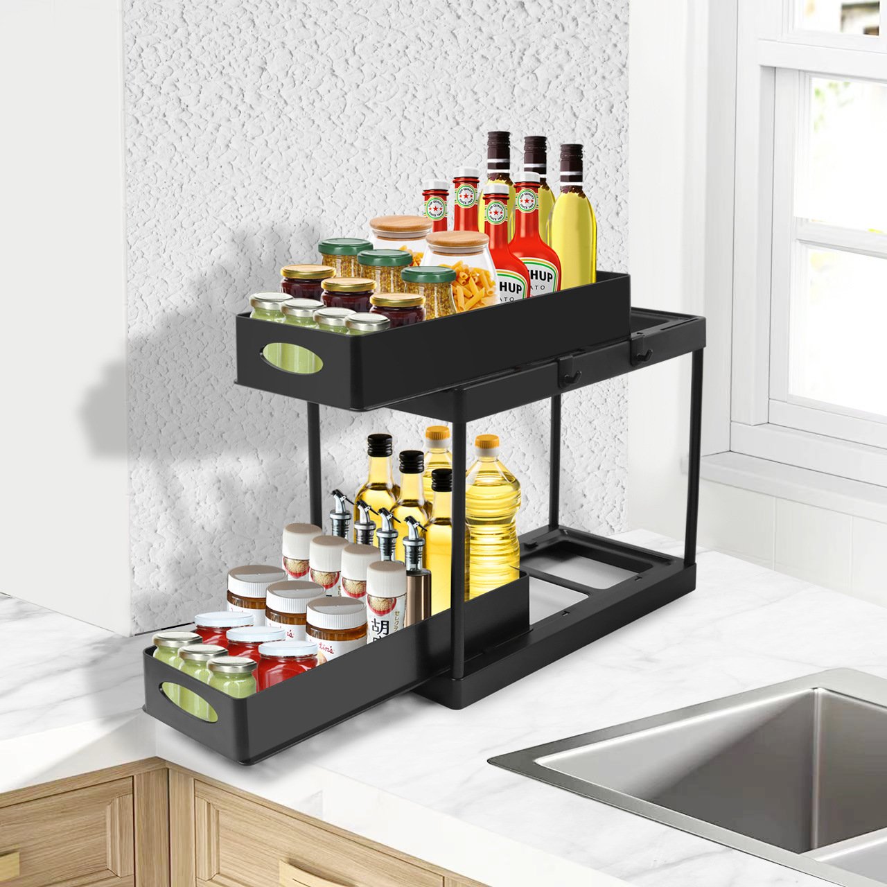 Pull-out Double-Layer Sink Countertop Organizer Storage Rack - Image 6