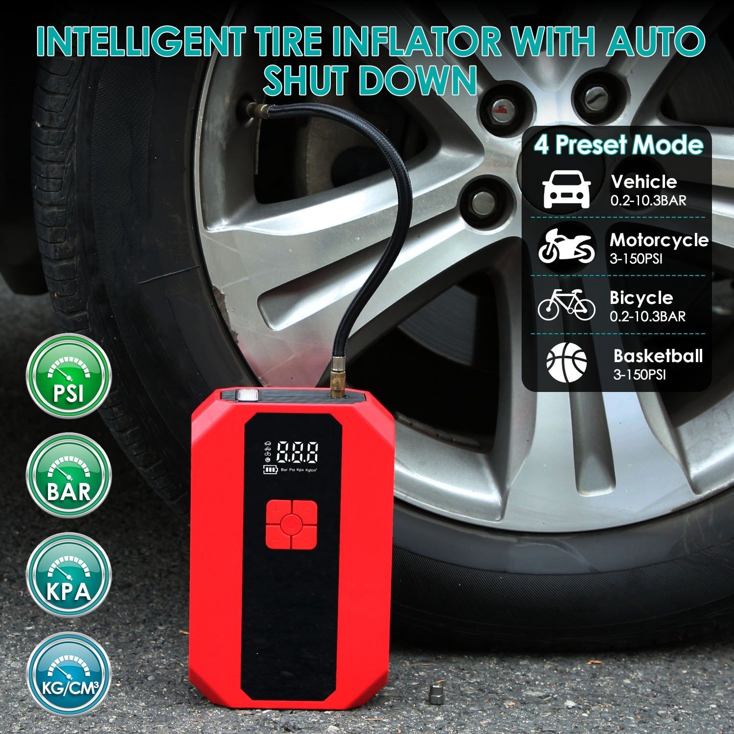 1Pc Portable Car Jump Starter Air Compressor 1500A 400PSI Car Battery Charger Power Bank LED Flashlight Digital Tire Inflator - Image 10