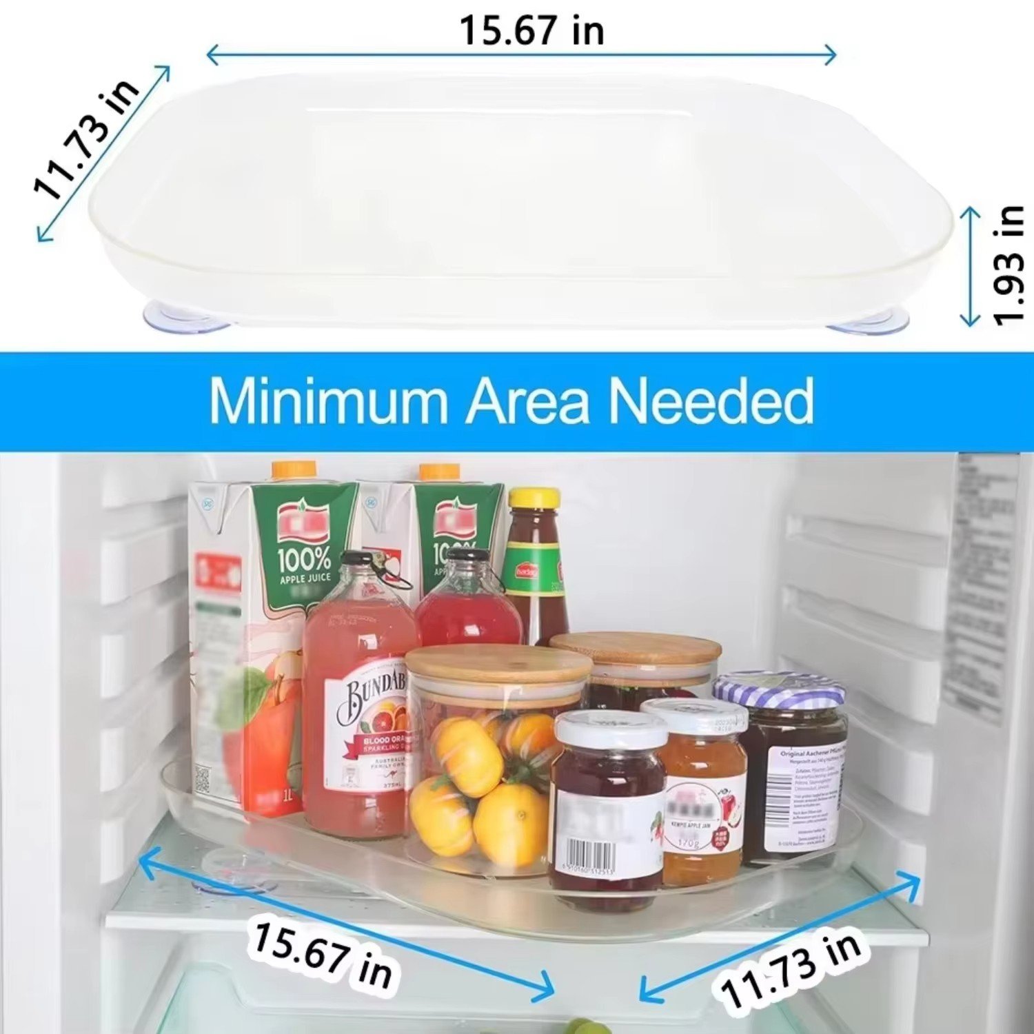 Rectangular Lazy Susan For Refrigerator 360 Rotating Organizer Space For Cabinet Pantry Storage - Image 4