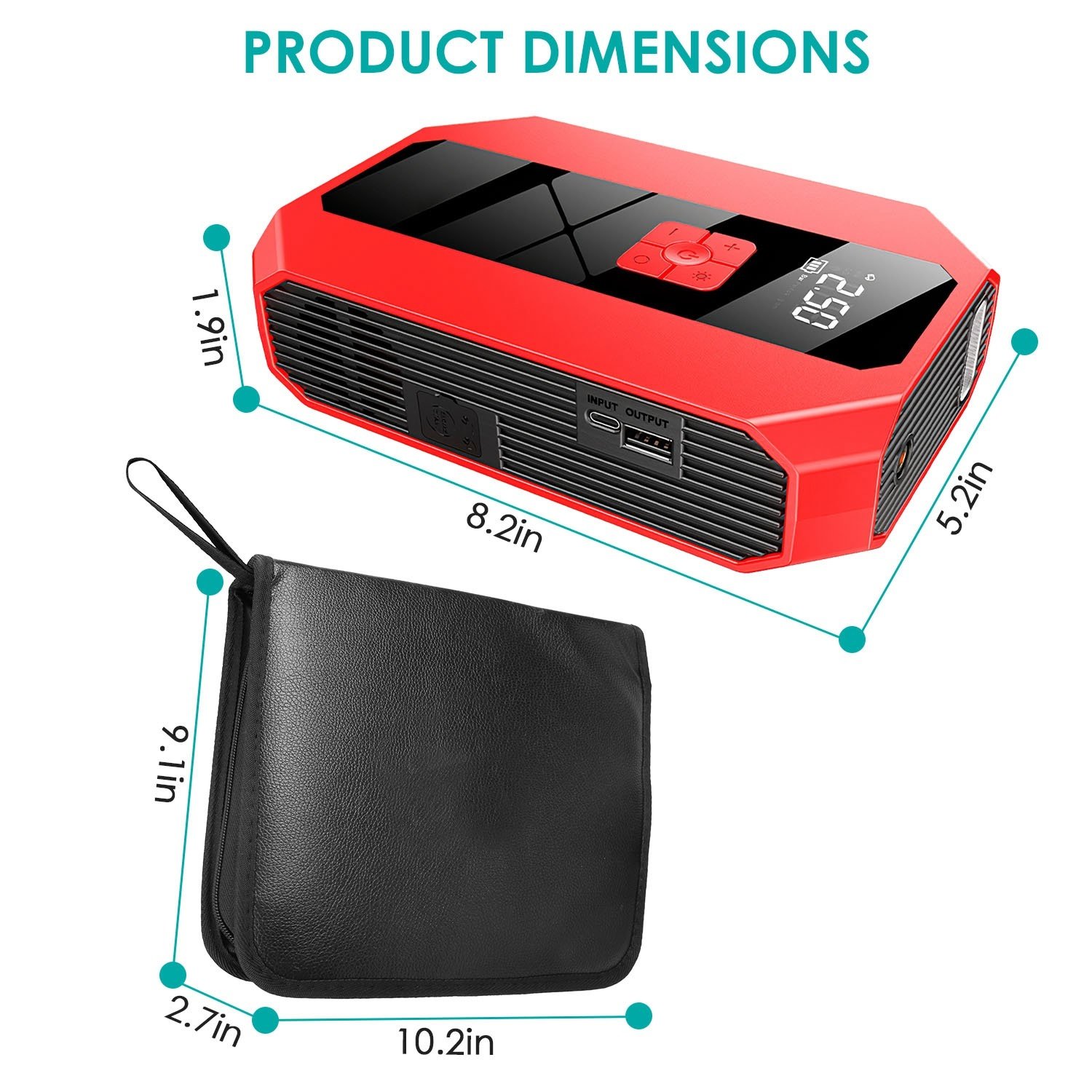 1Pc Portable Car Jump Starter Air Compressor 1500A 400PSI Car Battery Charger Power Bank LED Flashlight Digital Tire Inflator - Image 9