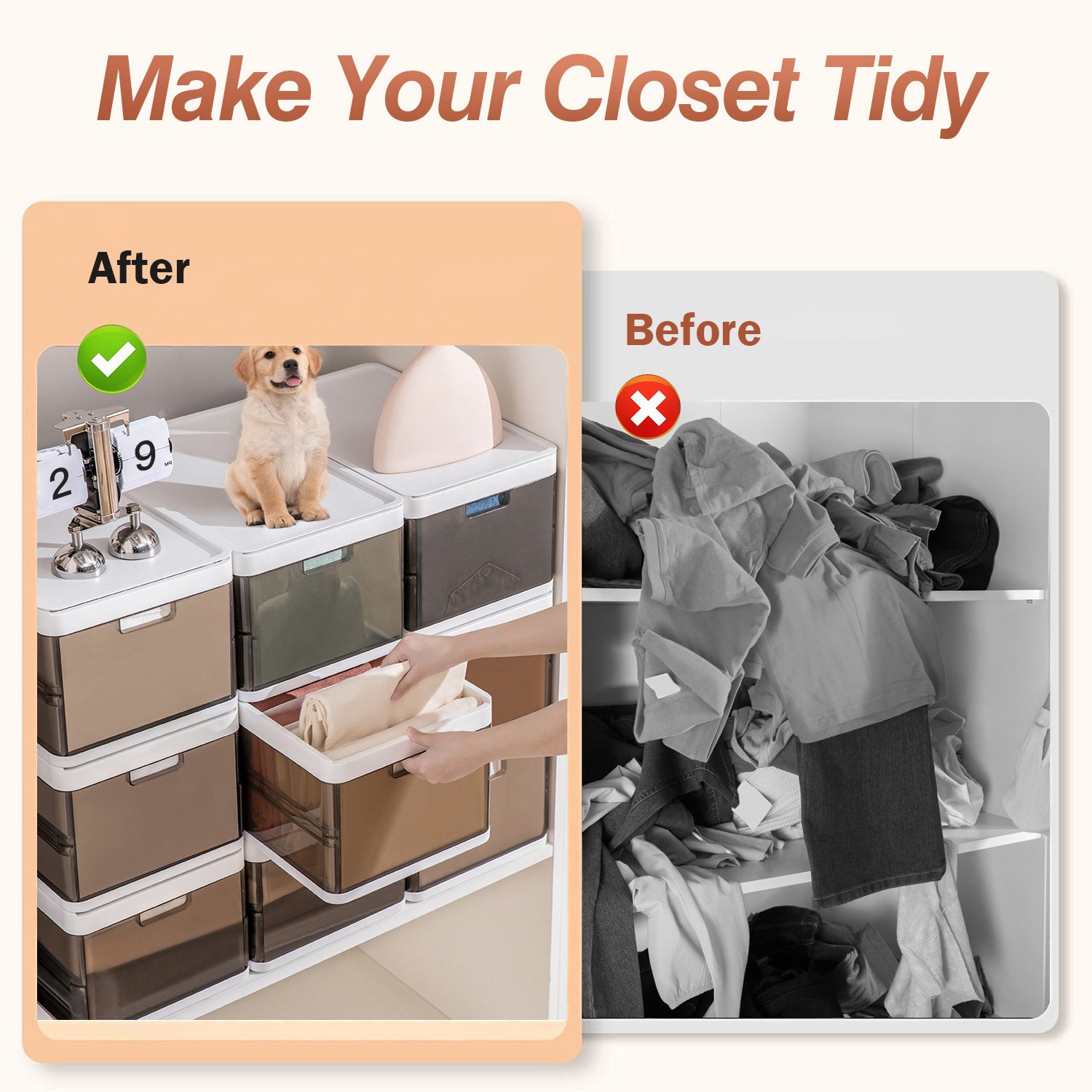 3 Pack Foldable Storage Bin With Lid Stackable Plastic Closet Organizer - Image 6