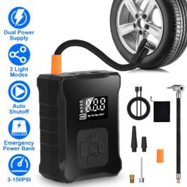 1Pc 150PSI Cordless Tire Inflator Digital Air Compressor With LED Light Emergency Power Bank