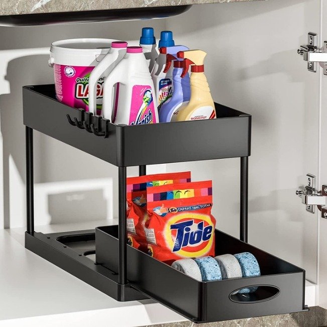 Pull-out Double-Layer Sink Countertop Organizer Storage Rack