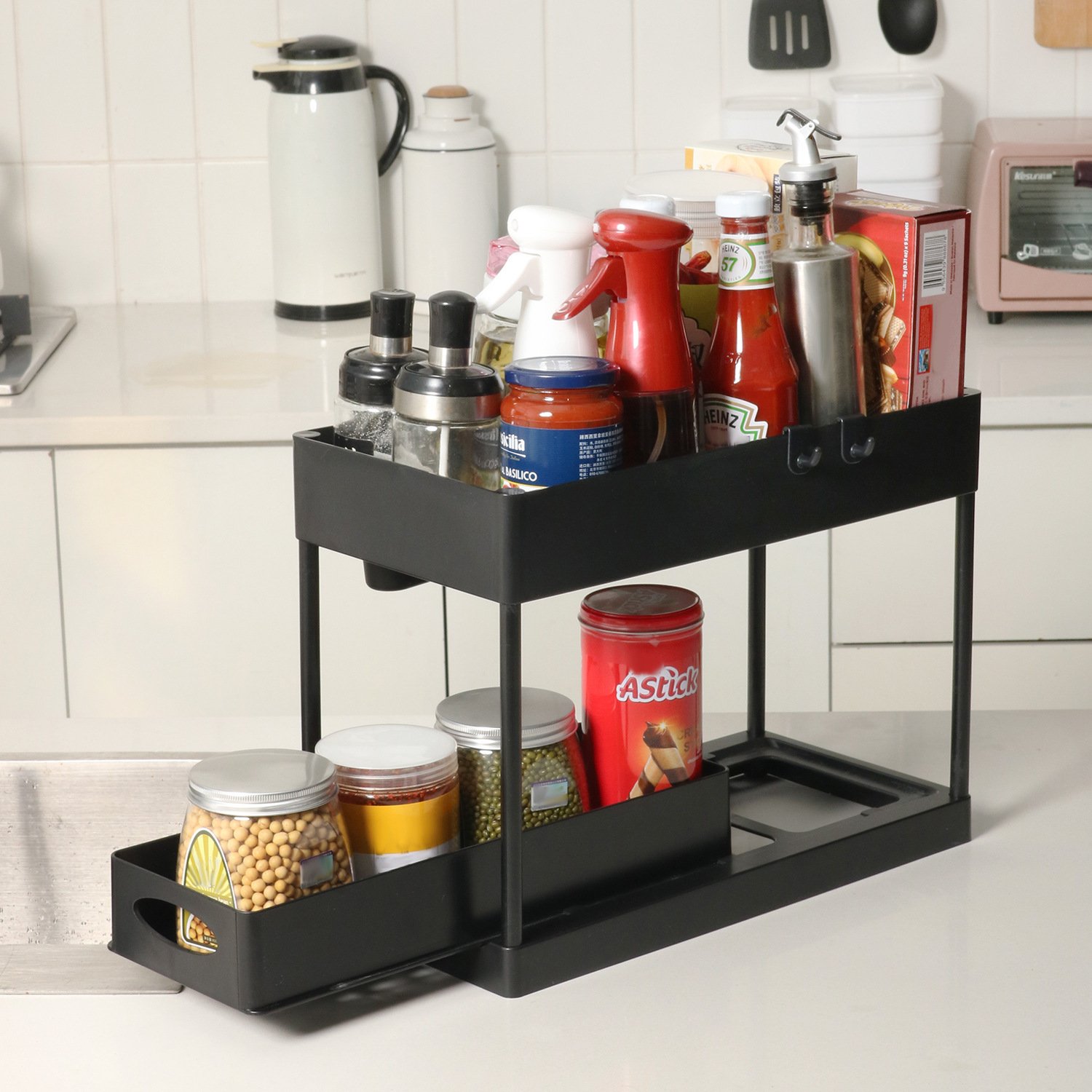 Pull-out Double-Layer Sink Countertop Organizer Storage Rack - Image 3