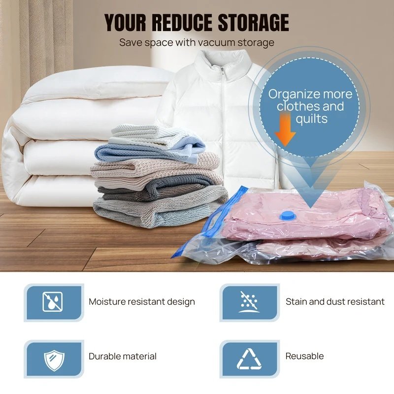 Clothes Storage Bag,12 Vacuum Bags, Multi-Purpose Plastic Bag, For Clothes, Bedding, Dormitories - Image 4