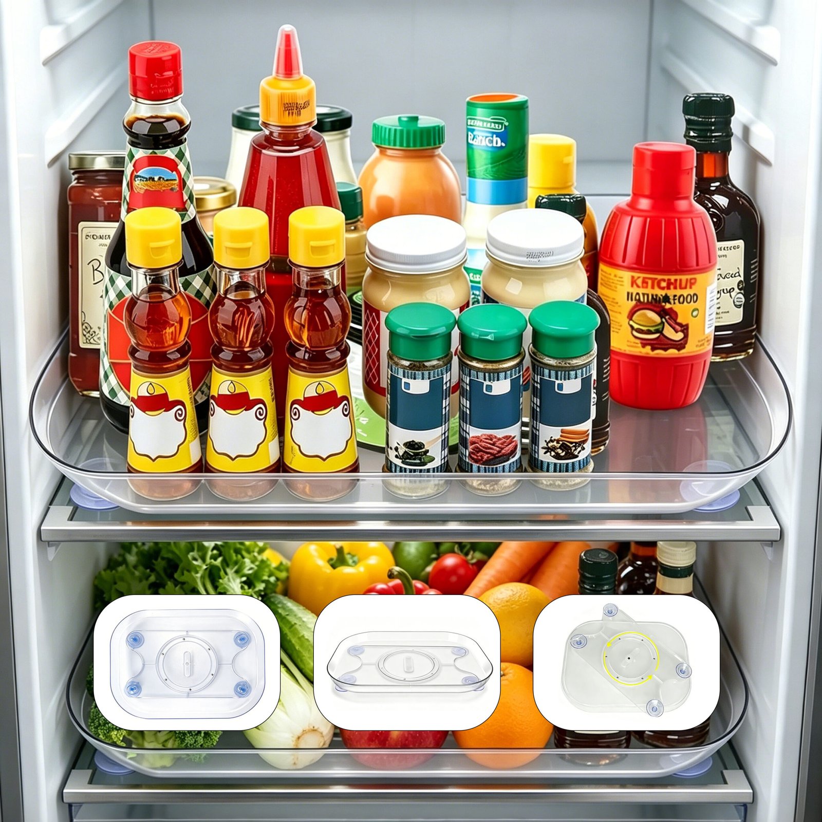 Rectangular Lazy Susan For Refrigerator 360 Rotating Organizer Space For Cabinet Pantry Storage
