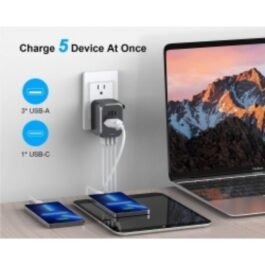 Universal Travel Adapter 3 USB & Type-C Outlet Converter US-UK-EU-AU Plug Power–Black