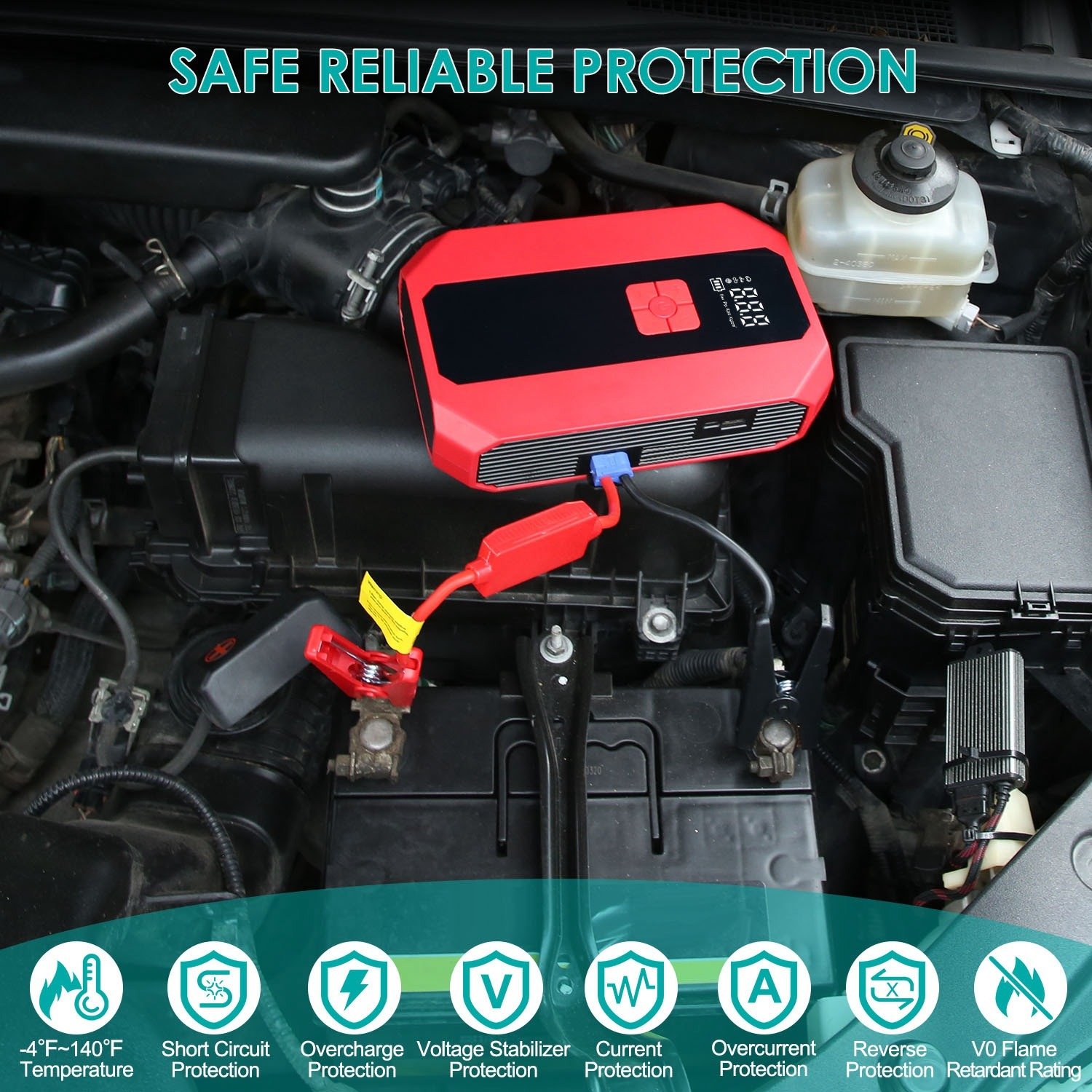 1Pc Portable Car Jump Starter Air Compressor 1500A 400PSI Car Battery Charger Power Bank LED Flashlight Digital Tire Inflator - Image 4